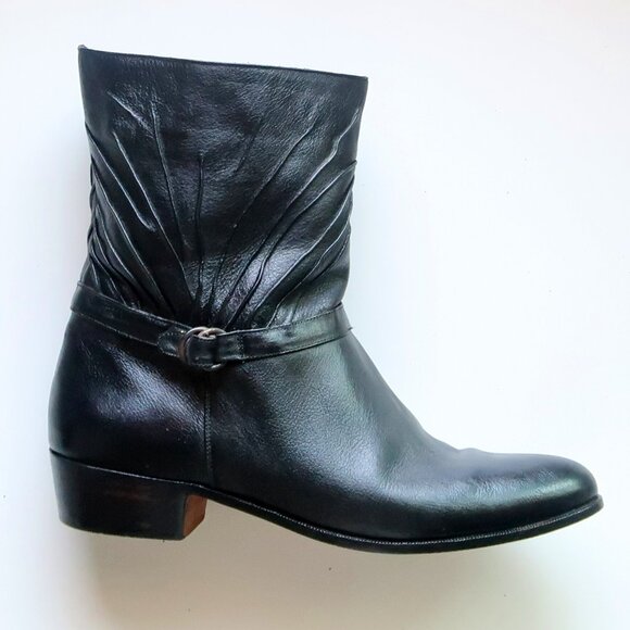 Hardy Black Leather Mid-Calf Western Hand Made Ankle Boots Block Heel Brazil 9.5 - Picture 8 of 16